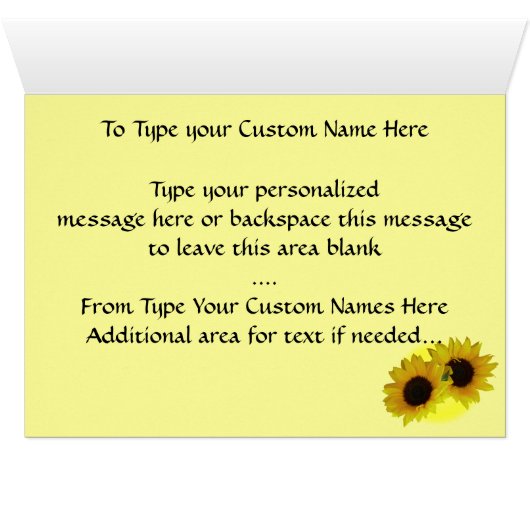 Sunflower Card Yellow Flower Card Personalized (Inside Horizontal (Bottom))