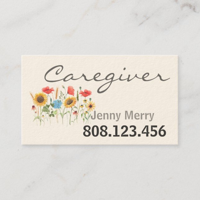 Sunflower Care: Caregiver Business Cards Template (Front)
