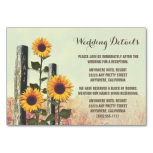 Sunflower Carved Fence Reception + Hotel Cards