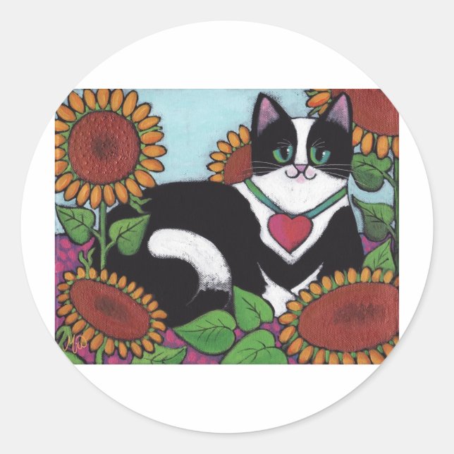 Sunflower Cat Classic Round Sticker (Front)