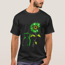 Sunflower Cat Green Bile Duct Cancer Awareness  T-Shirt