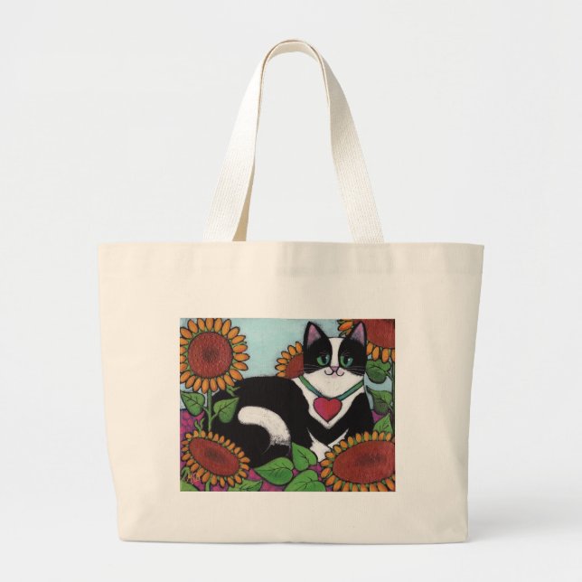Sunflower Cat Large Tote Bag (Front)