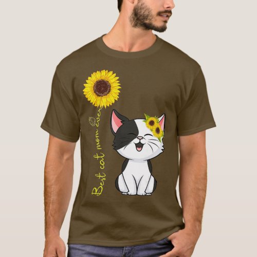 Sunflower Cat Lover Best Cat Mom Ever Mothers Day  T_Shirt