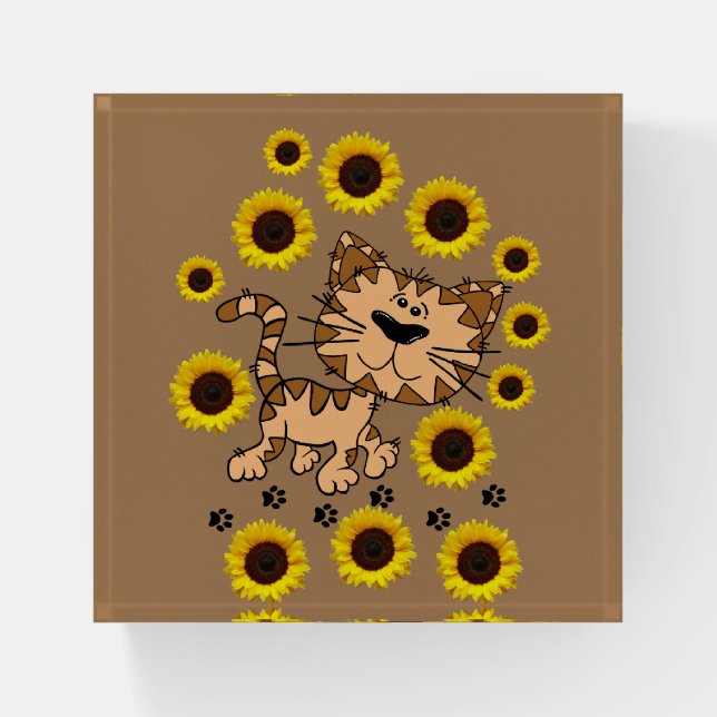 Sunflower Cat Paperweight (Front)