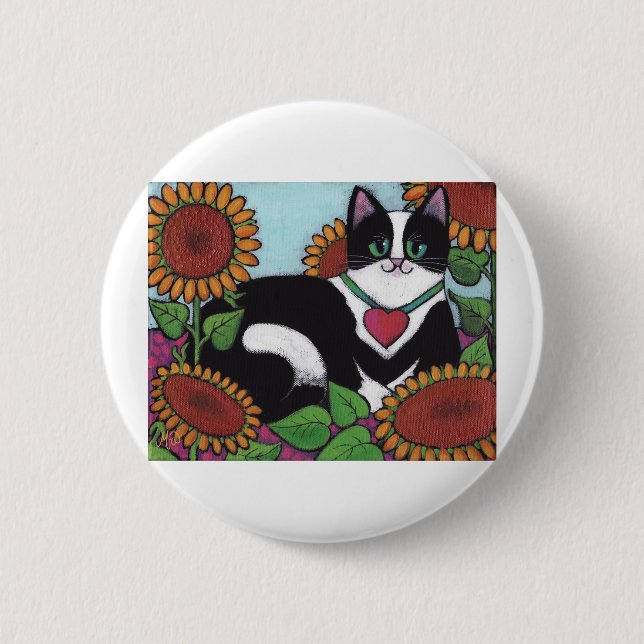 Sunflower Cat Pinback Button (Front)