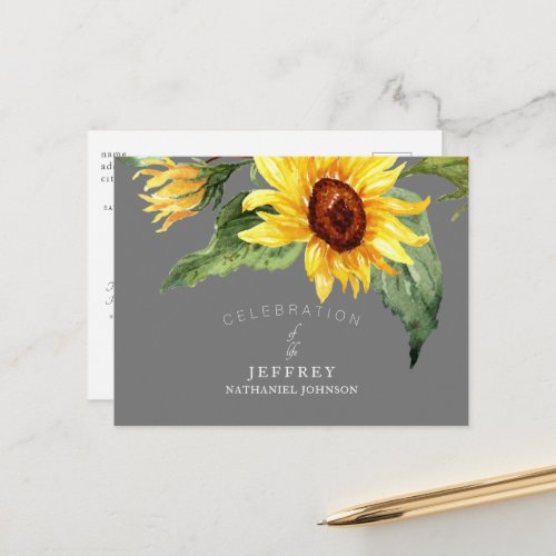 Sunflower Celebration of Life After Loss Grey Postcard