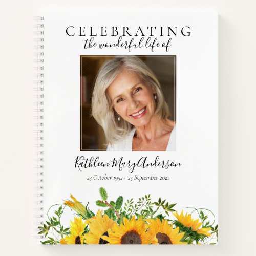Sunflower Celebration of Life Funeral Guest Book