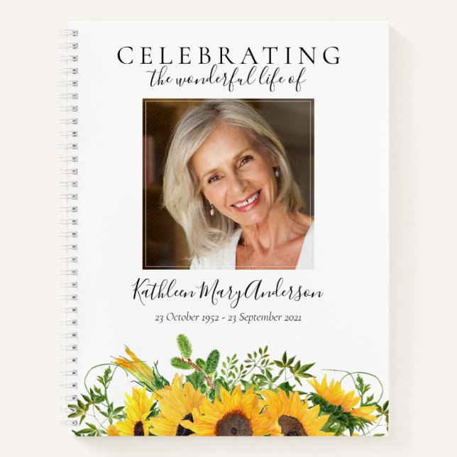 Sunflower Celebration of Life Funeral Guest Book (Front)