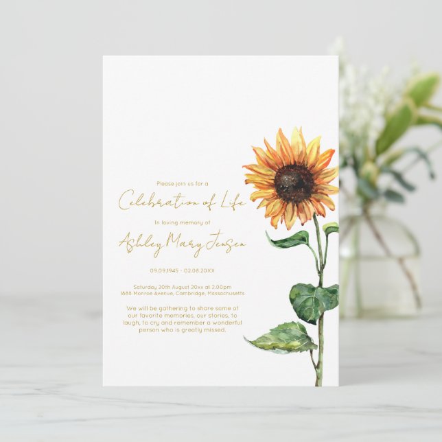 Sunflower Celebration of Life Funeral Invitation (Standing Front)
