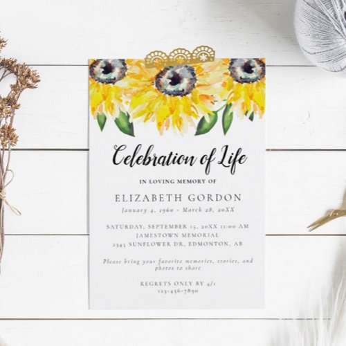Sunflower Celebration of Life Funeral Memorial Inv Invitation