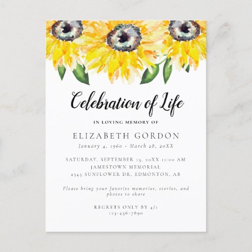 Sunflower Celebration of Life Funeral Memorial  Postcard