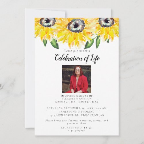 Sunflower Celebration of Life Funeral Photo Invitation