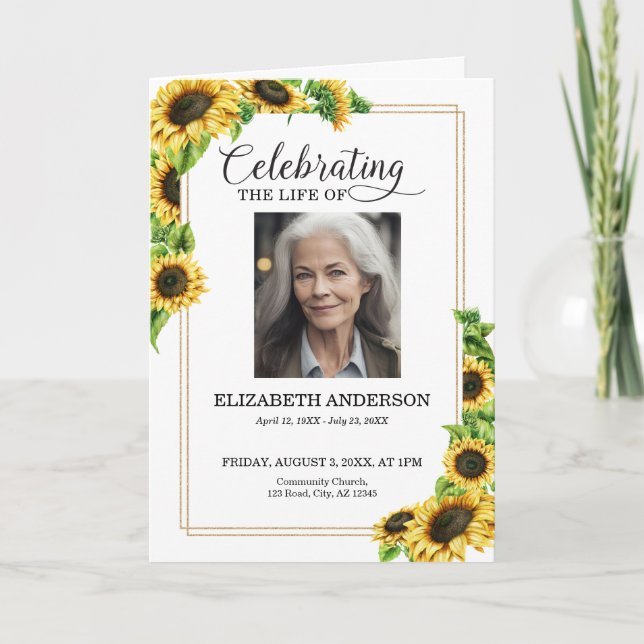 Sunflower Celebration of Life Funeral Program (Front)