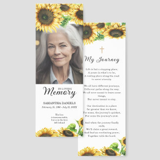 Sunflower Celebration of Life Memorial Photo Bookmarks