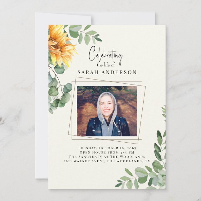 Sunflower Celebration of Life Photo Invitation (Front)