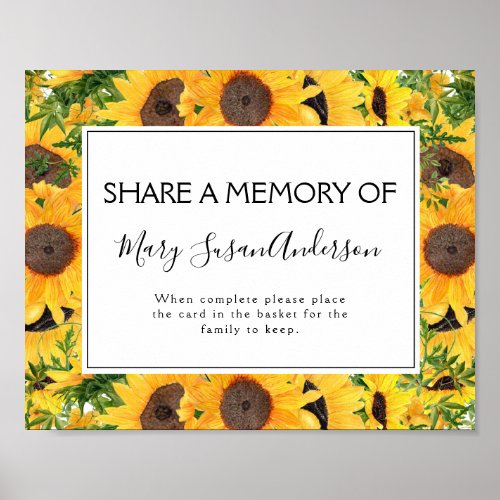 Sunflower Celebration of Life Share a Memory Sign