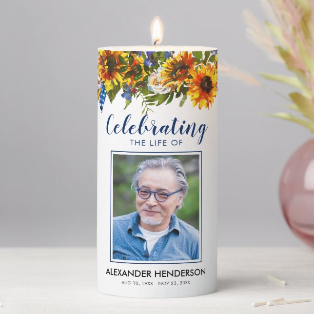 Sunflower Celebration of Life Sympathy Pillar Candle (In Situ)