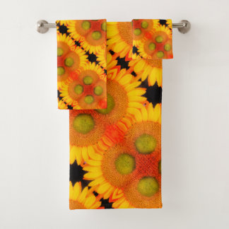 Sunflower Center Up Close Abstract Floral Art Bath Towel Set