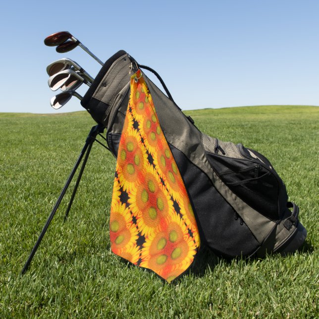 Sunflower Center Up Close Abstract Floral Art    Golf Towel (Green)