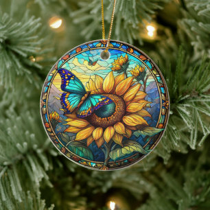 Sunflower Ceramic Decorative Stained glass look Ornament