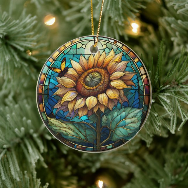 Sunflower Ceramic Decorative Stained glass look Ornament (Tree)