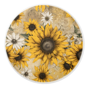 Sunflower Ceramic Knob