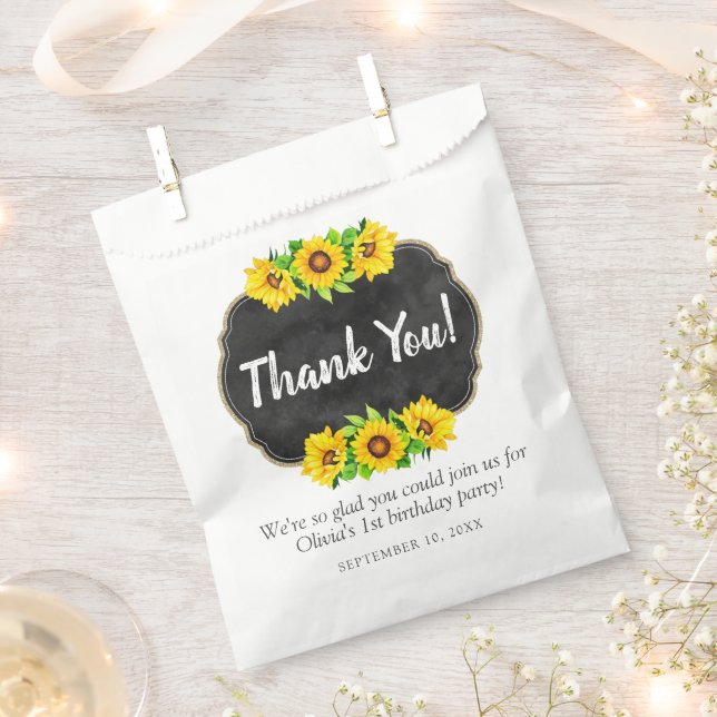 Sunflower Chalkboard Country Farmhouse Thank You Favor Bag (Clipped)