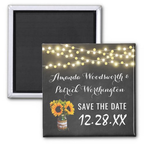 Sunflower Chalkboard Country Rustic Save the Date Magnet