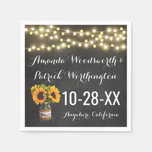 Sunflower Chalkboard Country Rustic Wedding Paper Napkins (Front)