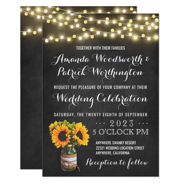 256787665813047269 Sunflower Chalkboard Country Wedding Invitations