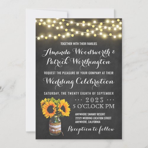 Sunflower Chalkboard Country Wedding Invitations