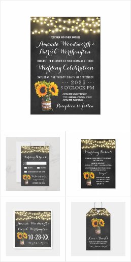 Sunflower Chalkboard Country Wedding Invitations