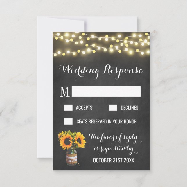 Sunflower Chalkboard Country Wedding RSVP Cards (Front)