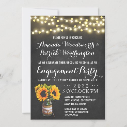 Sunflower Chalkboard Engagement Party Invitations