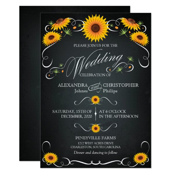 161419156580979964 Sunflower Chalkboard Floral Vintage Bold Wedding Invitation