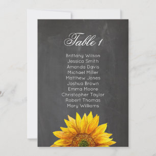 Sunflower. Chalkboard floral wedding seating chart Invitation