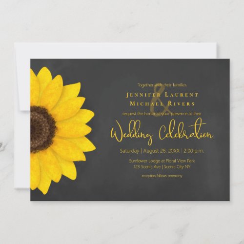 sunflower chalkboard rustic country wedding invitation