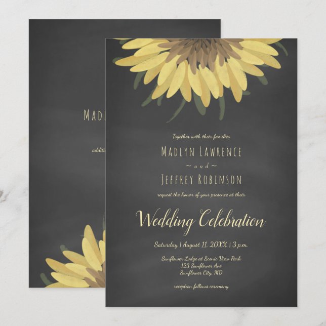 Sunflower Chalkboard Rustic Country Wedding Invitation (Front/Back)