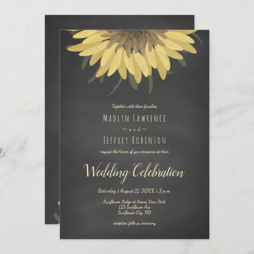 Sunflower Chalkboard Rustic Country Wedding Invitation