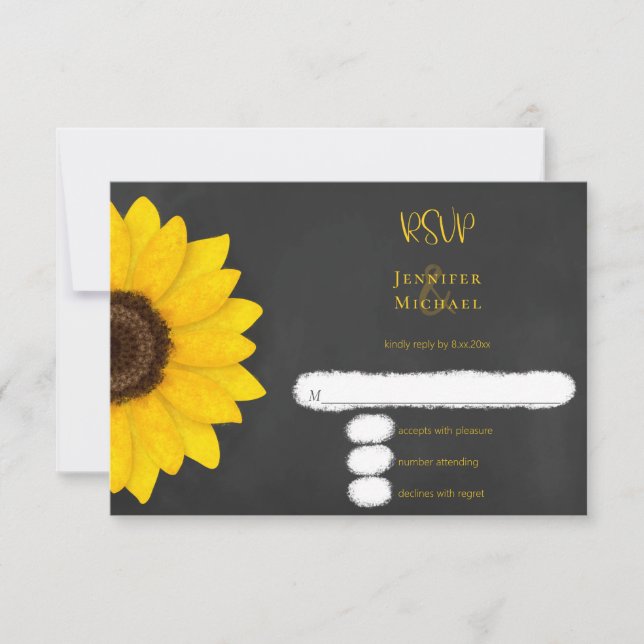 sunflower chalkboard rustic country wedding RSVP c Card (Front)