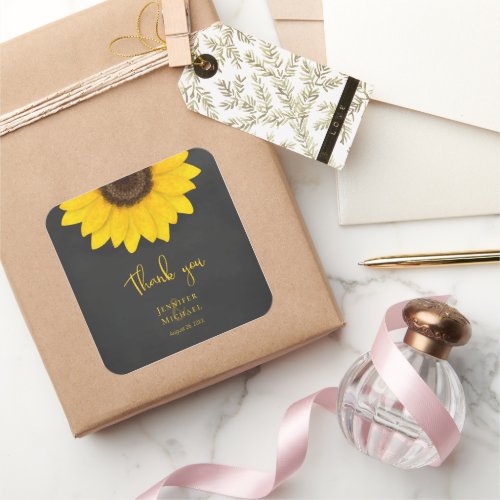 sunflower chalkboard rustic country wedding square square sticker