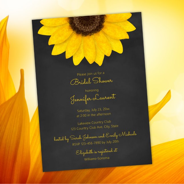 sunflower chalkboard rustic floral bridal shower invitation (Creator Uploaded)