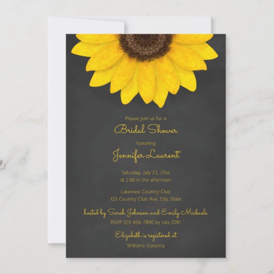 sunflower chalkboard rustic floral bridal shower invitation