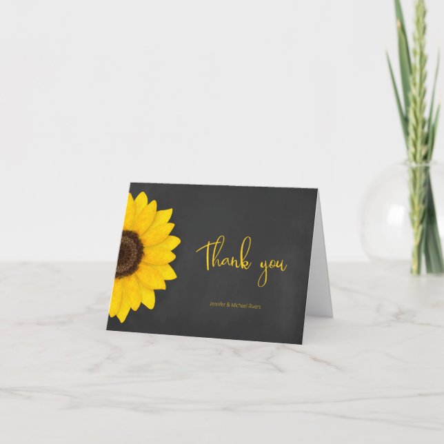sunflower chalkboard rustic floral wedding card (Front)