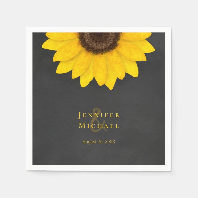 sunflower chalkboard rustic floral wedding napkins (Front)