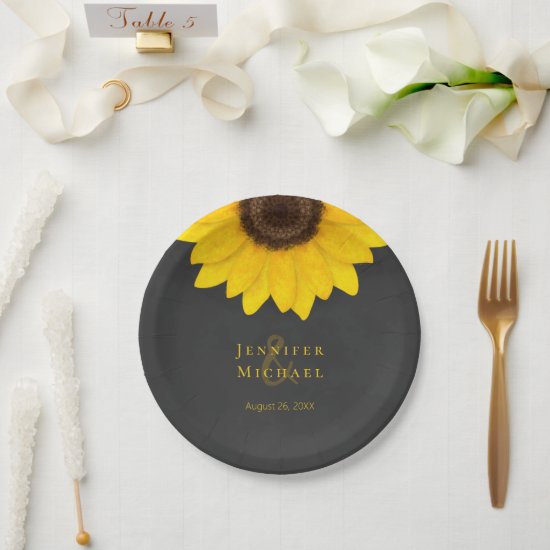sunflower chalkboard rustic floral wedding paper plate