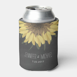 Sunflower Chalkboard Rustic Wedding Can Cooler