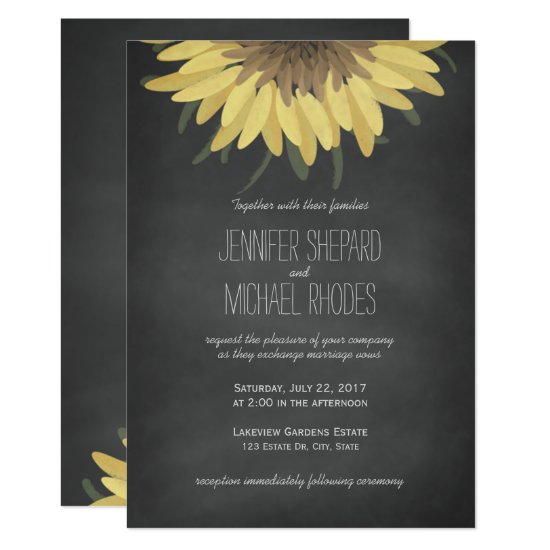 Sunflower Chalkboard Rustic Wedding Invitation