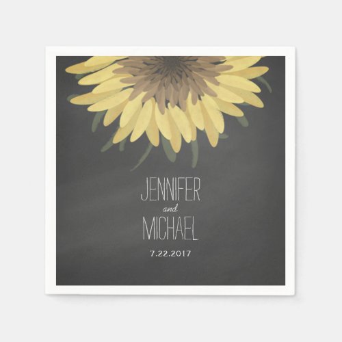 Sunflower Chalkboard Rustic Wedding Paper Napkins