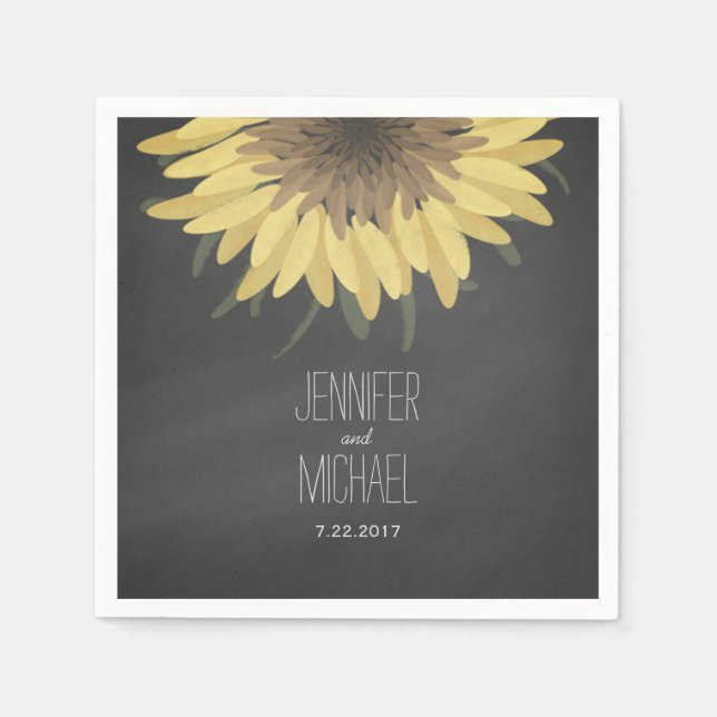 Sunflower Chalkboard Rustic Wedding Paper Napkins (Front)